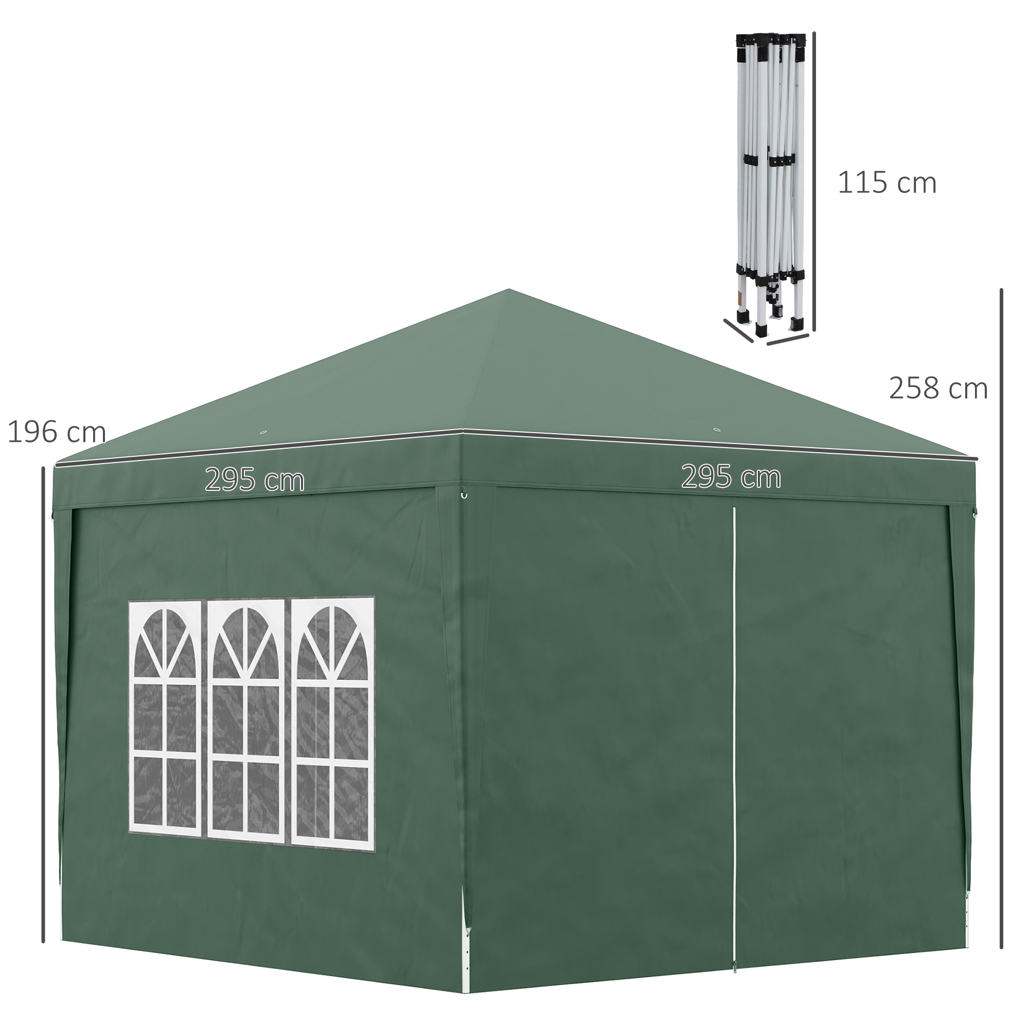 Outsunny 3mx3m Pop Up Gazebo Party Tent Canopy Marquee with Storage Bag Green - Image 3