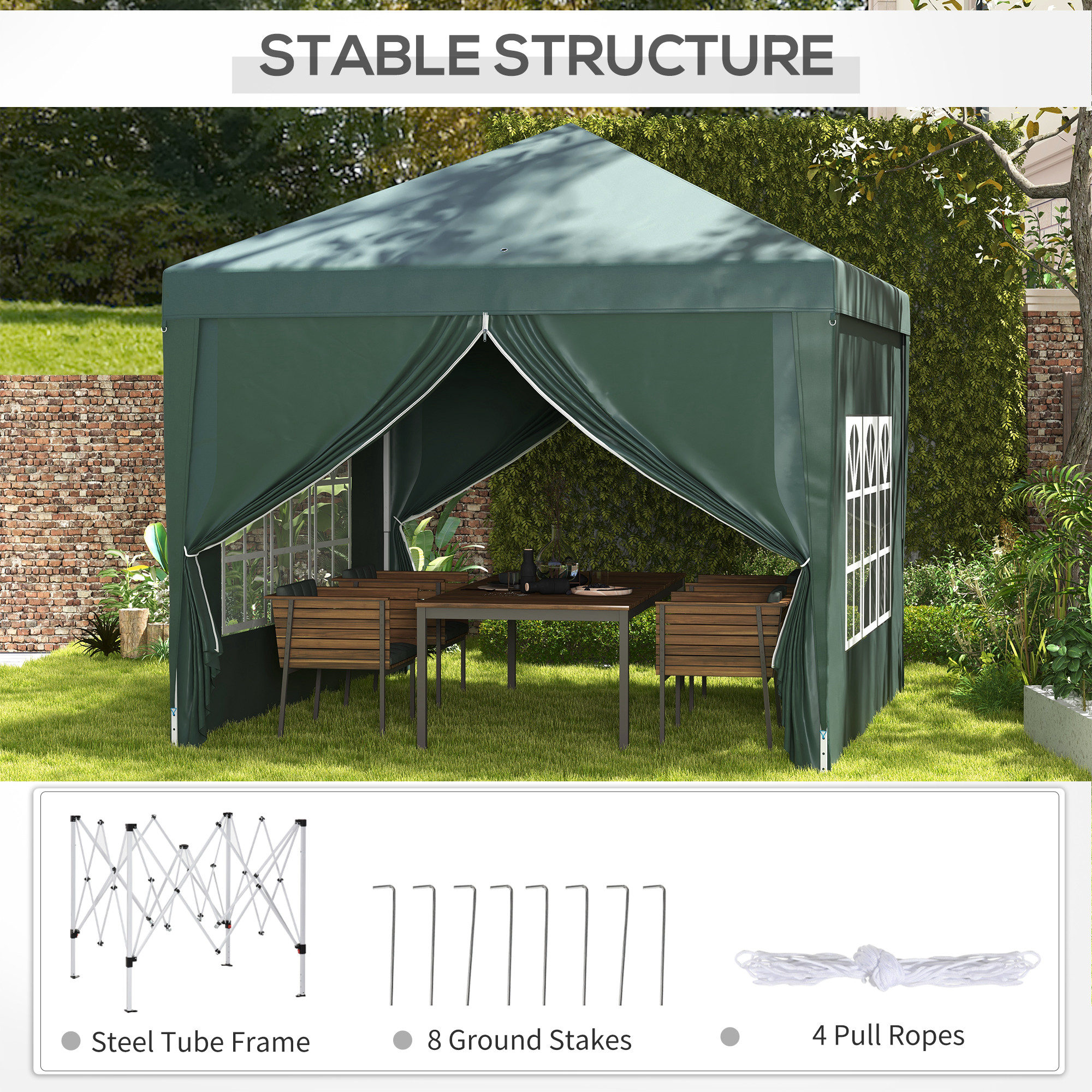 Outsunny 3mx3m Pop Up Gazebo Party Tent Canopy Marquee with Storage Bag Green - Image 7