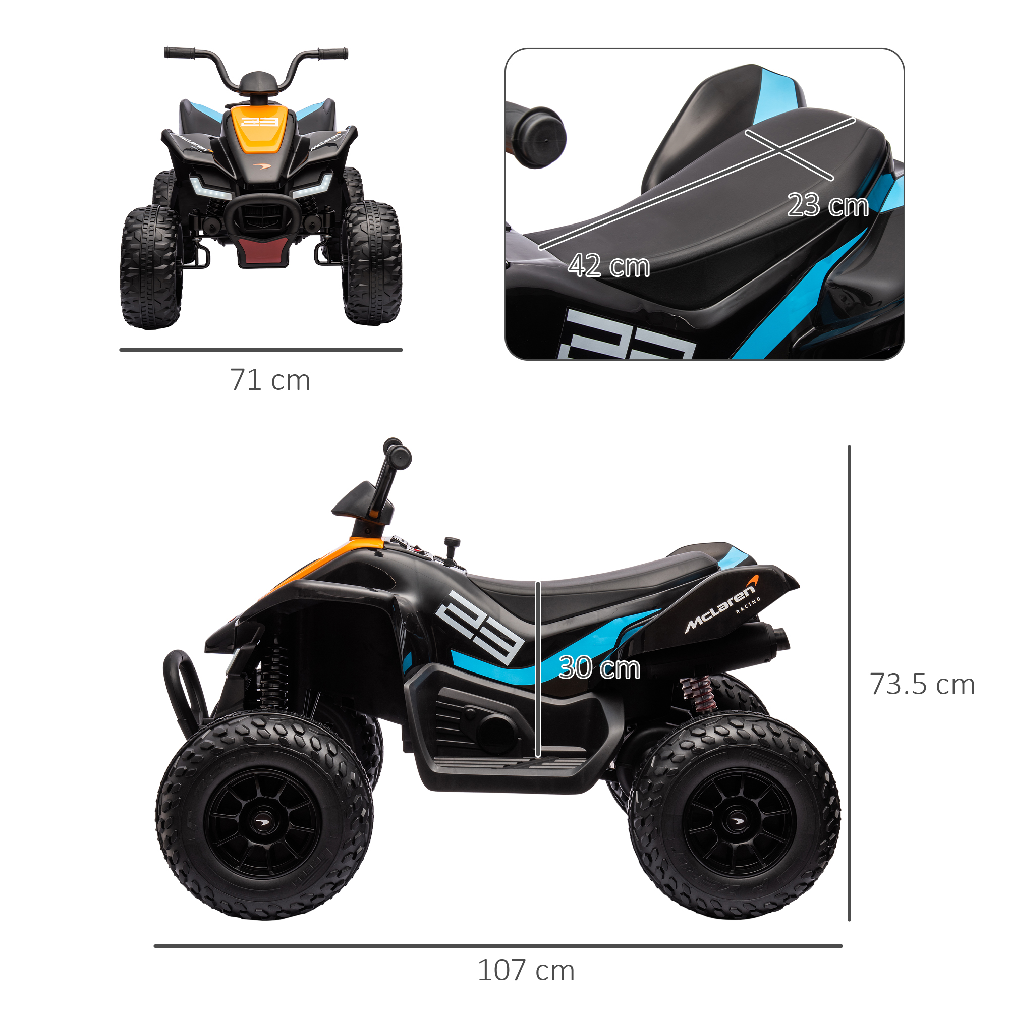 McLaren MCL 35 Liveries Licensed 12V Quad Bike w/ Suspension Wheels - Black - Image 3