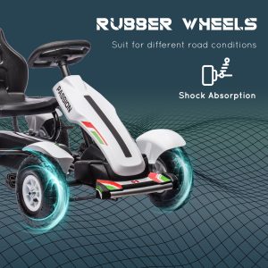 Children Pedal Go Kart w/ Adjustable Seat, Inflatable Tyres, Handbrake - White - Image 6