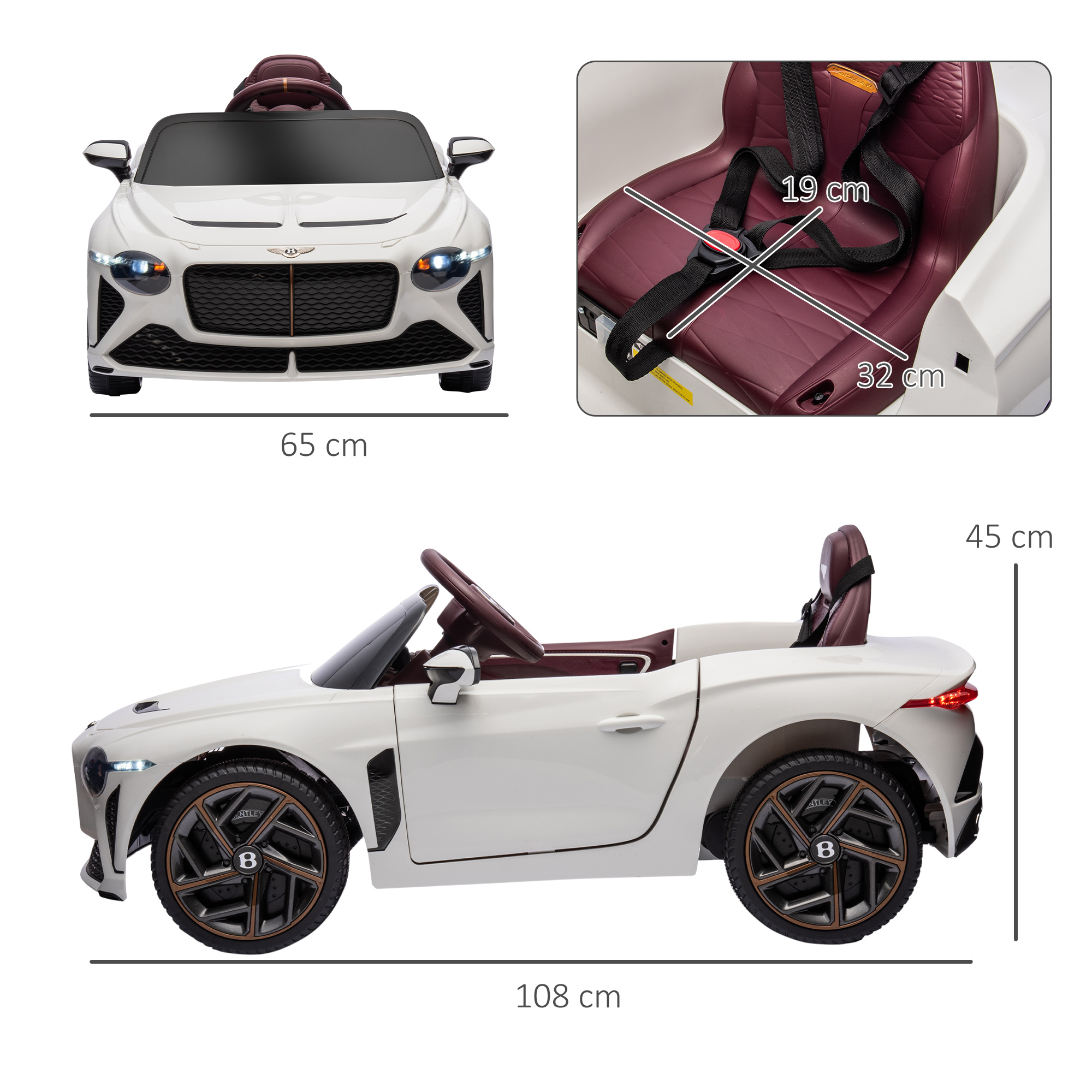 Bentley Bacalar Licensed 12V Kids Electric Car w/ Portable Battery - White - Image 3
