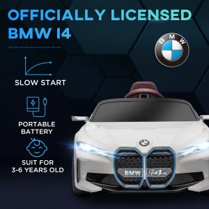 BMW i4 Licensed 12V Kids Electric Ride-On w/ Portable Battery - White - Image 4