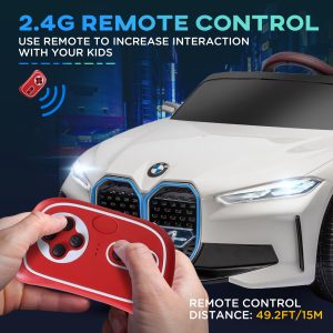 BMW i4 Licensed 12V Kids Electric Ride-On w/ Portable Battery - White - Image 5