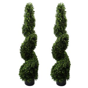120cm Pair of Spiral Buxus Artificial Tree UV Resistant Outdoor