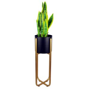 Tall Gold Stand with Iridescent Rainbow Metal Planter 62cm x 18cm - Image 2
