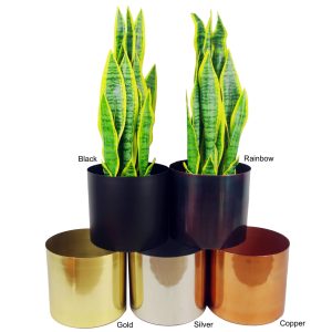 Tall Gold Stand with Iridescent Rainbow Metal Planter 62cm x 18cm - Image 6