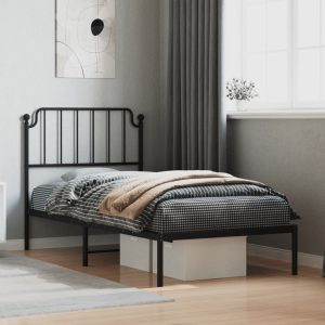 Metal Bed Frame with Headboard Black 90x200 cm