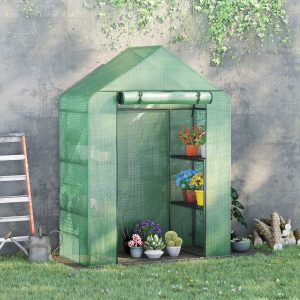 Alternative view of WalkIn Greenhouse 2 Tier Shelf, Roll-Up Door, PE Cover, 141x72x191cm, Green