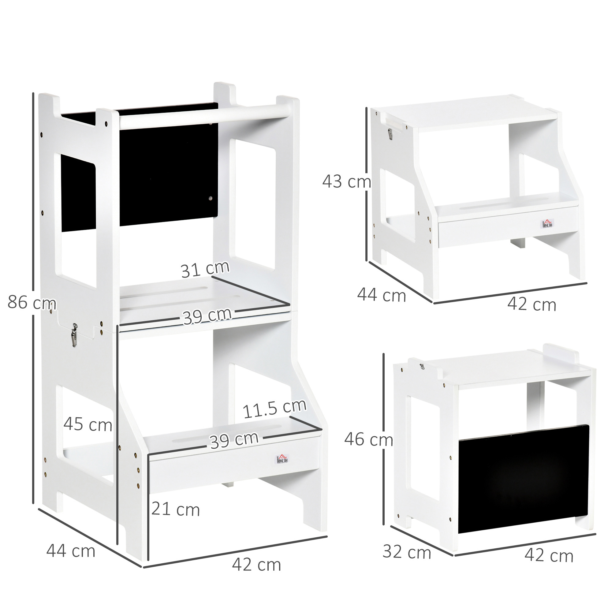 2 in 1 Kids Kitchen Step Stool Helper with Safety Rail Learning Tower - Image 3