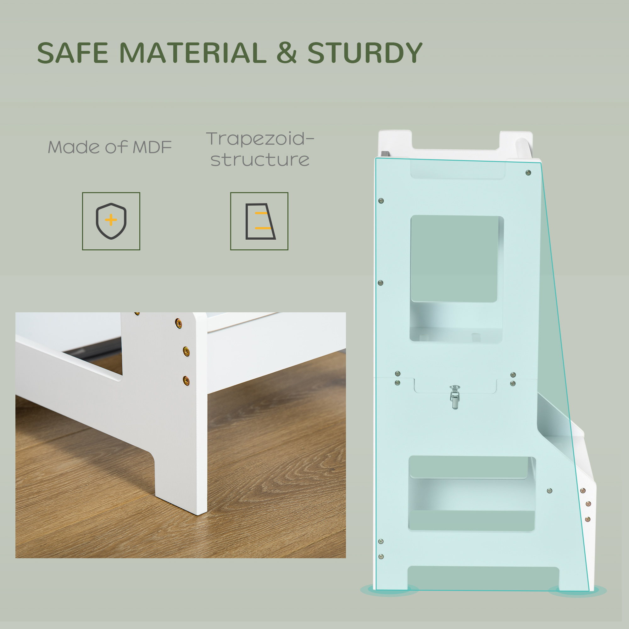 2 in 1 Kids Kitchen Step Stool Helper with Safety Rail Learning Tower - Image 5
