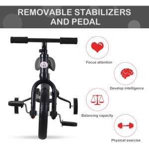 Kids Balance Training Bike Toy w/ Stabilizers For Child 2-5 Years Black - Image 4