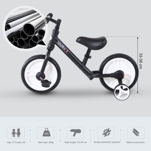 Kids Balance Training Bike Toy w/ Stabilizers For Child 2-5 Years Black - Image 5