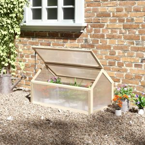 Alternative view of Wooden Cold Frame Greenhouse Garden Polycarbonate Grow House, Natural Outsunny