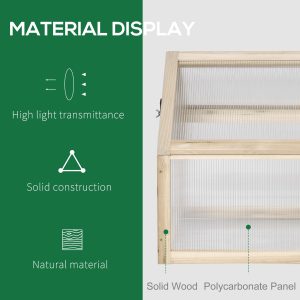 Wooden Cold Frame Greenhouse Garden Polycarbonate Grow House, Natural Outsunny - Image 4