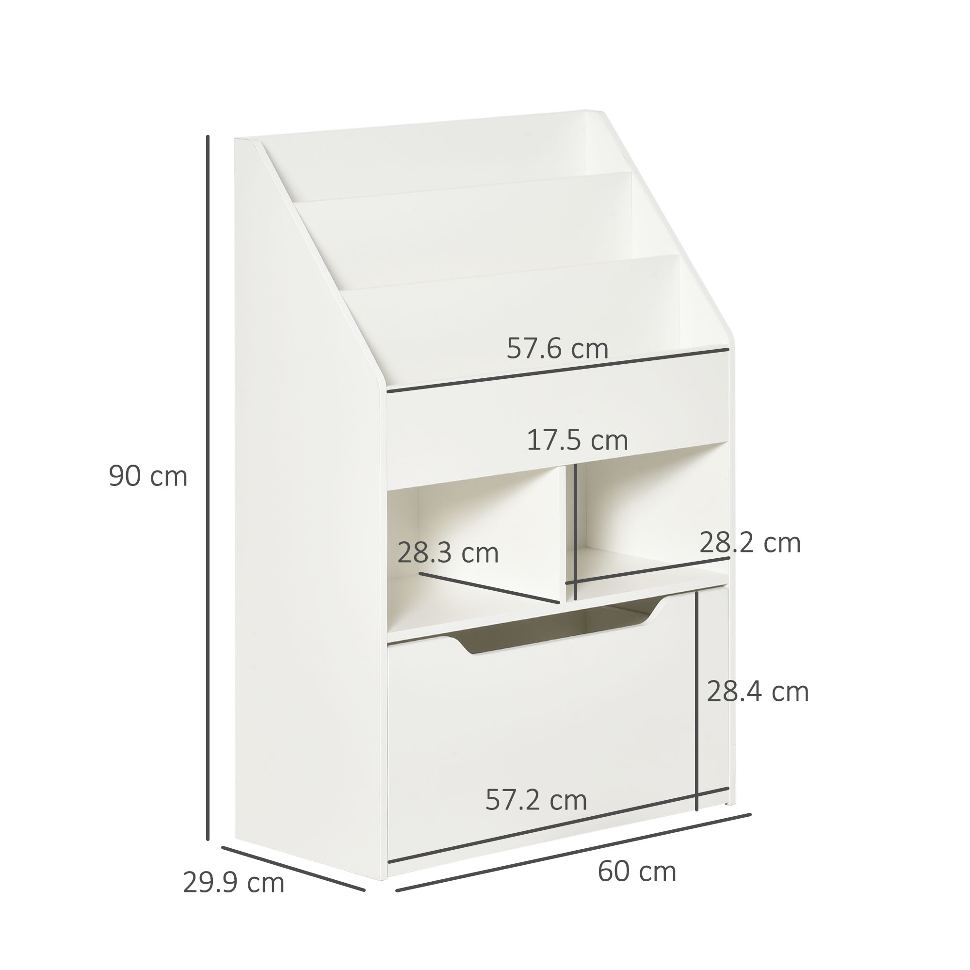 Children's Bookcase, Toy Organiser w/ Wheels, for Bedroom - White - Image 3