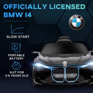 BMW i4 Licensed 12V Kids Electric Ride-On w/ Portable Battery - Black - Image 4