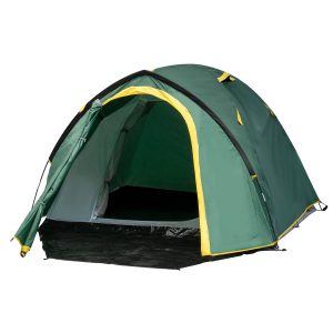 Compact Camping Tent w/ Vestibule & Mesh Vents for Hiking Green