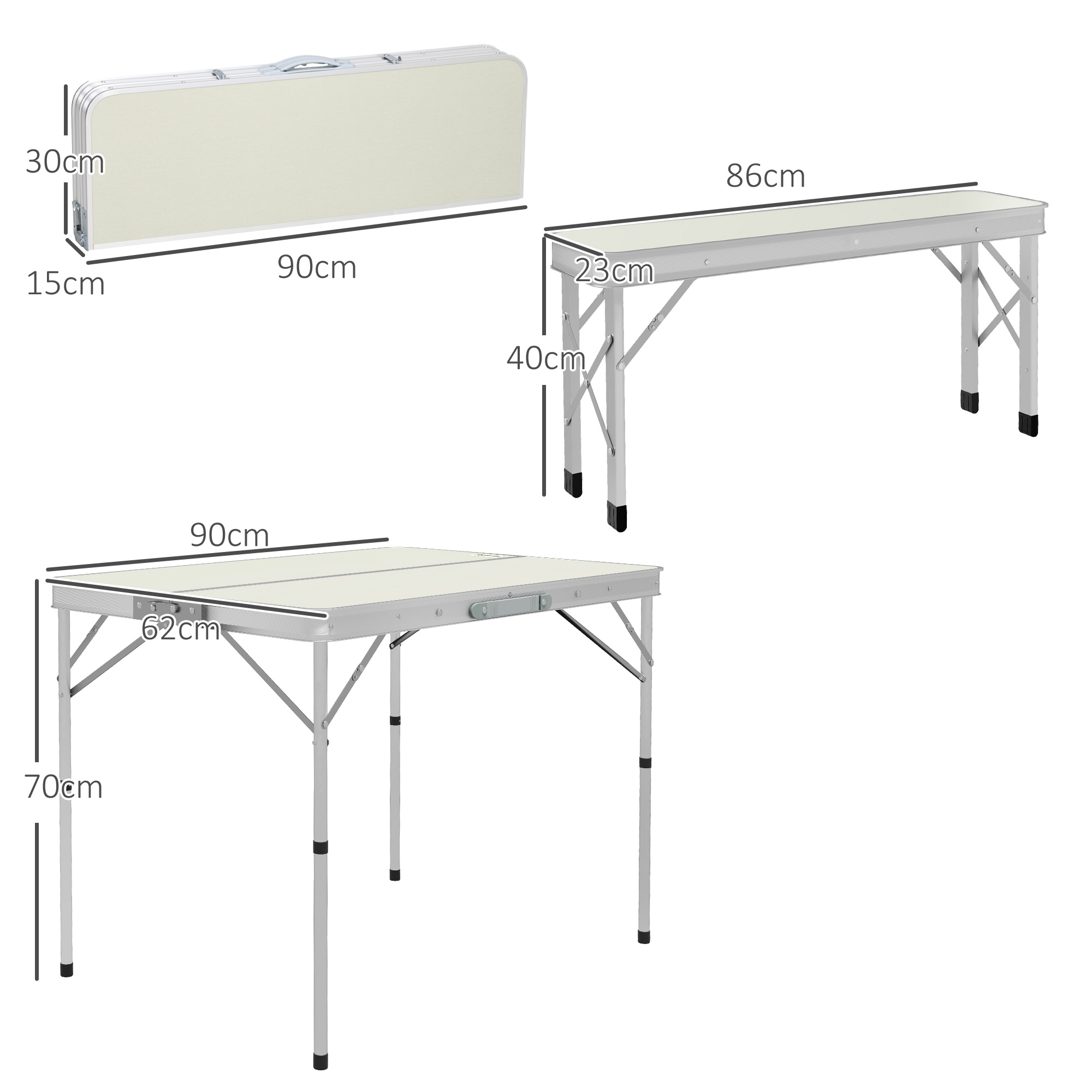 Camping Picnic Table and 2 Benches Folding Aluminium Garden Table Set - Image 5
