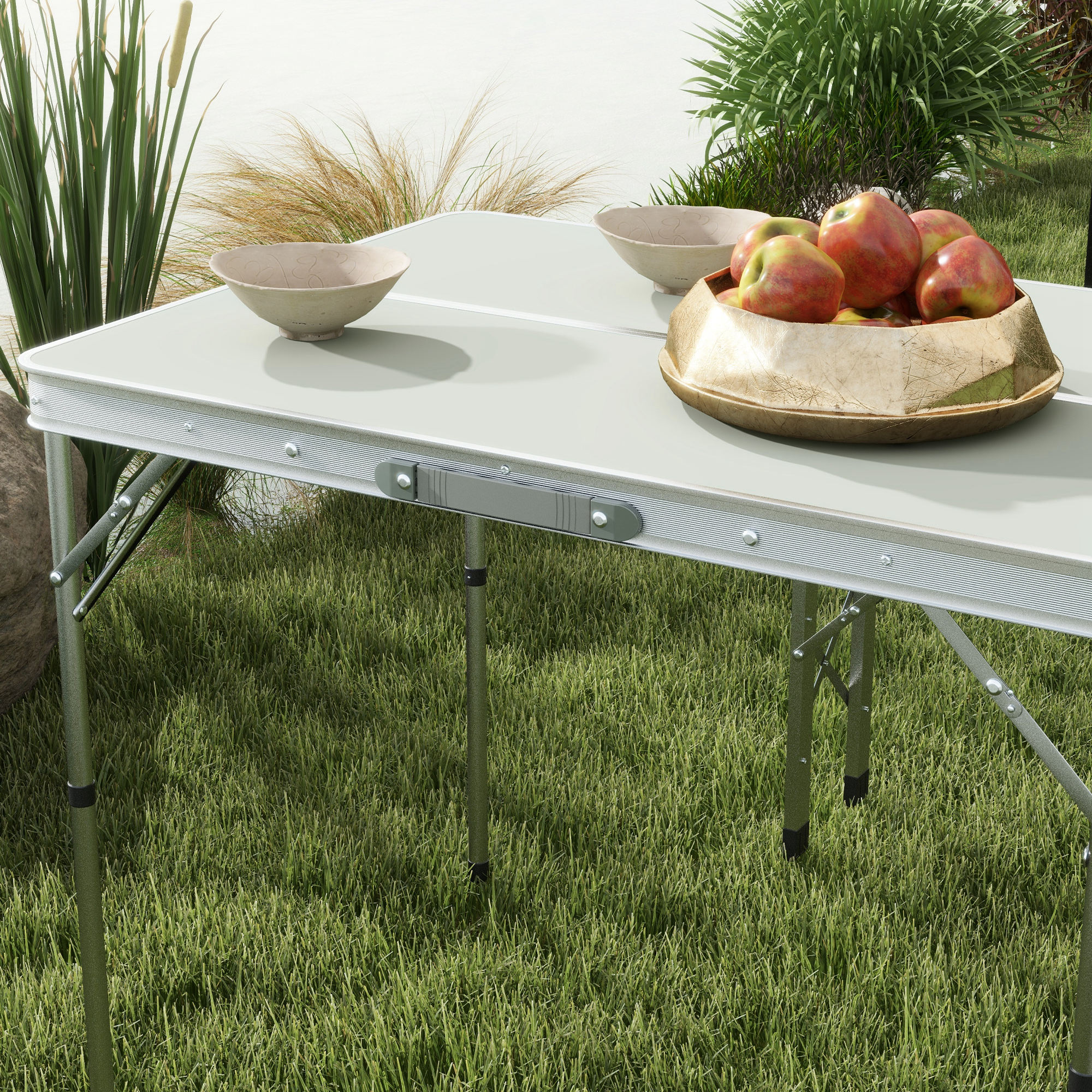 Camping Picnic Table and 2 Benches Folding Aluminium Garden Table Set - Image 7