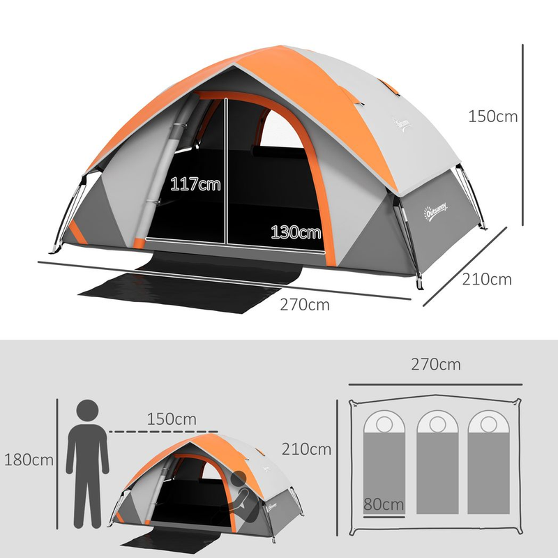 Camping Tent, 4-5 Man Family Tent, Grey and Orange - Image 5
