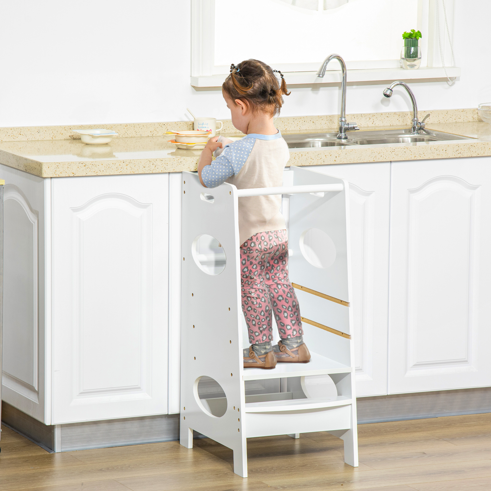 Kids Step Stool Toddler Kitchen Stool w/ Adjustable Standing Platform - Image 2