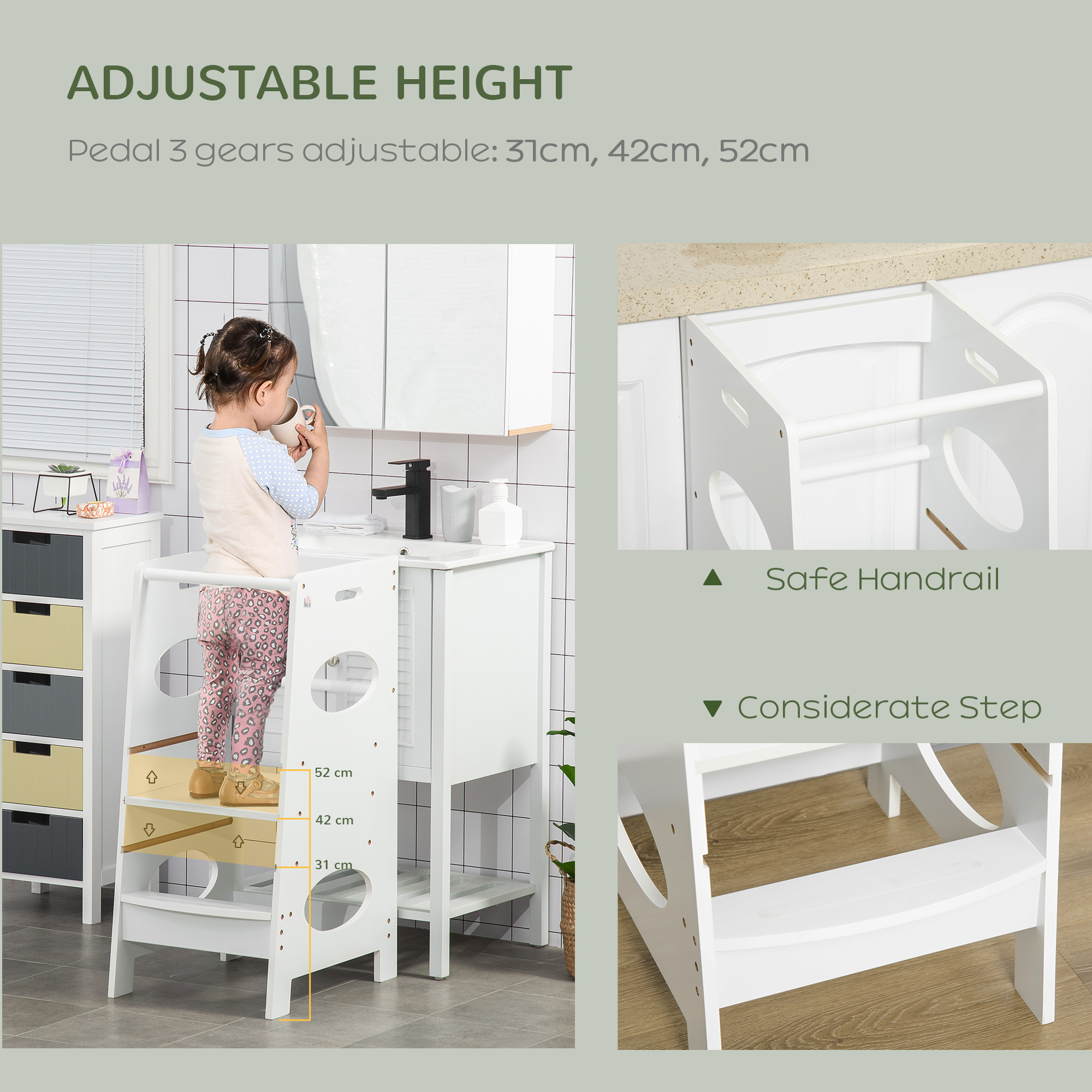 Kids Step Stool Toddler Kitchen Stool w/ Adjustable Standing Platform - Image 4