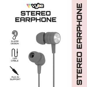 Vybe Bass Enhancement One-Touch Remote 3.5mm AUX-in Stereo Earphones, Space Grey - Image 2
