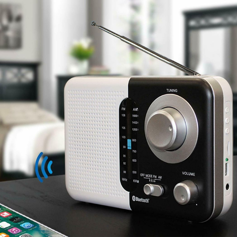 Soundz SZ412 AM/FM Bluetooth Radio with USB Port And SD Card Slot, Black/White - Image 8