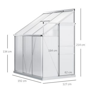 6 x 4ft Polycarbonate Greenhouse Aluminum Roof Vent, Rain Gutter Sliding Door, - Image 3