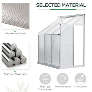 6 x 4ft Polycarbonate Greenhouse Aluminum Roof Vent, Rain Gutter Sliding Door, - Image 4