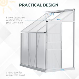 6 x 4ft Polycarbonate Greenhouse Aluminum Roof Vent, Rain Gutter Sliding Door, - Image 5