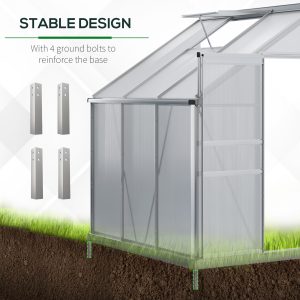 6 x 4ft Polycarbonate Greenhouse Aluminum Roof Vent, Rain Gutter Sliding Door, - Image 6