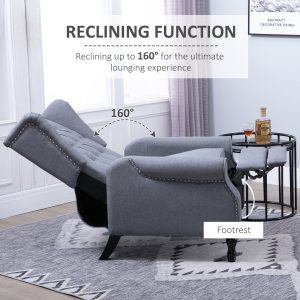 Recliner Armchair for Living Room Fabric Reclining Chair w/ Footrest Light Grey - Image 4