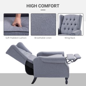 Recliner Armchair for Living Room Fabric Reclining Chair w/ Footrest Light Grey - Image 5