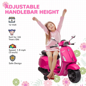 Alternative view of Vespa Licensed 12V Kids Electric Motorbike w/ 2 Training Wheels - Pink
