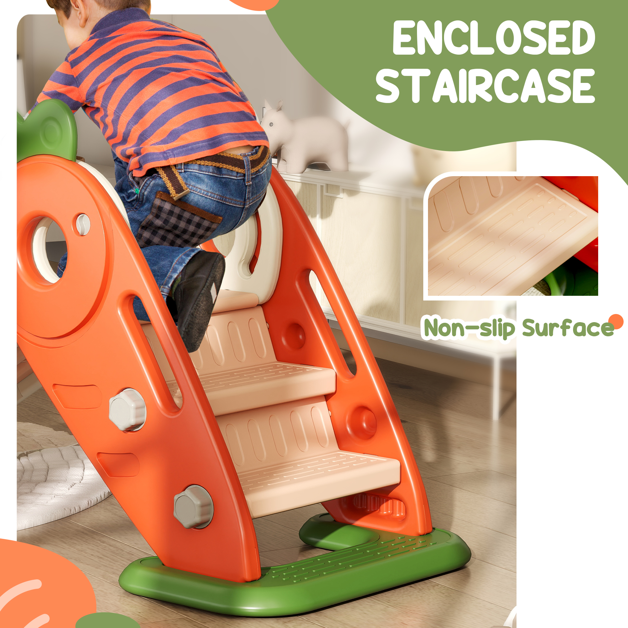 3 in 1 Kids Slide, Carrot-themed Foldable Indoor Slide for 1-3 Years - Image 7