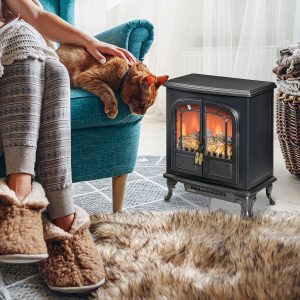 Alternative view of Electric Fireplace LED Fire Flame Effect, Double Door, 1000W/2000W, Black