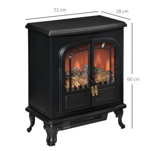 Electric Fireplace LED Fire Flame Effect, Double Door, 1000W/2000W, Black - Image 3
