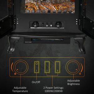 Electric Fireplace LED Fire Flame Effect, Double Door, 1000W/2000W, Black - Image 5