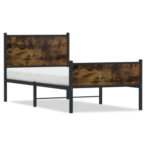 Metal Bed Frame with Headboard and Footboard Smoked Oak 90x200 cm