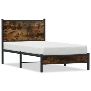 Metal Bed Frame with Headboard Smoked Oak 90x200 cm