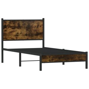 Alternative view of Metal Bed Frame with Headboard Smoked Oak 90x200 cm