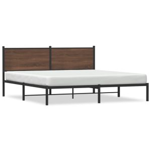 Metal Bed Frame with Headboard Brown Oak 160x200 cm