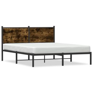Metal Bed Frame with Headboard Smoked Oak 140x200 cm