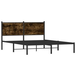 Alternative view of Metal Bed Frame with Headboard Smoked Oak 140x200 cm