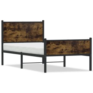 Metal Bed Frame with Headboard and Footboard Smoked Oak 90x190 cm Single