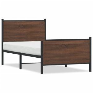 Metal Bed Frame with Headboard and Footboard Brown Oak 90x200 cm