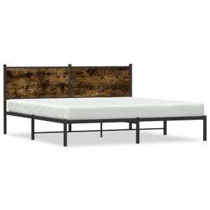Metal Bed Frame with Headboard Smoked Oak 160x200 cm