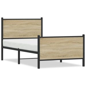 Metal Bed Frame with Headboard and Footboard Sonoma Oak 90x190 cm Single