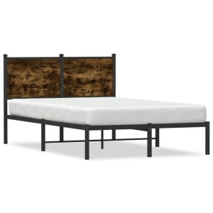 Metal Bed Frame with Headboard Smoked Oak 120x200 cm